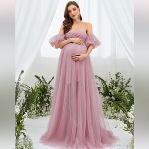 Elegant Strapless Pink Maternity Dress